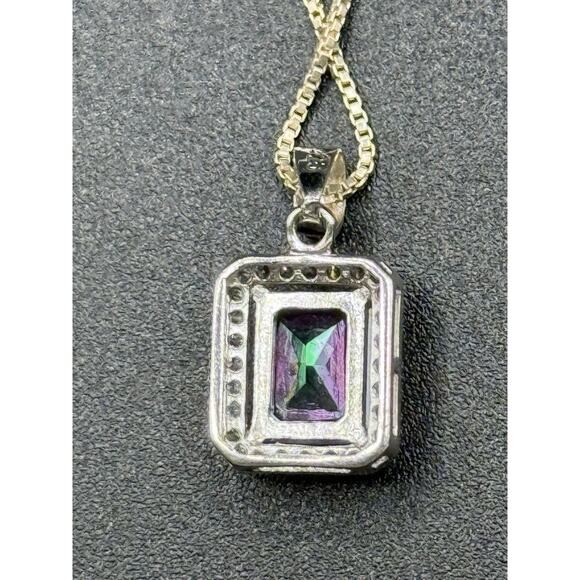 Vintage 18” Sterling Silver Mystic Topaz Cubic Zirconia Pendant Necklace 925 Q23 - Picture 7 of 10